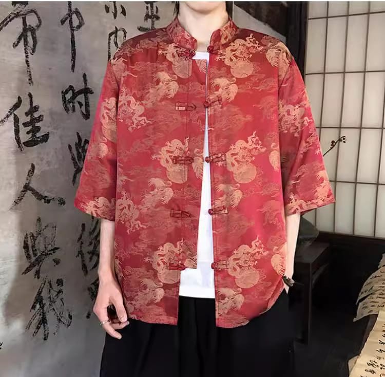 メンズのチャイナ半袖シャツ