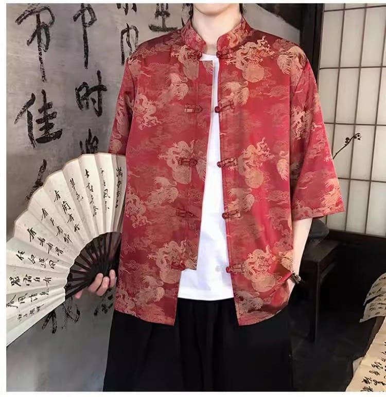 メンズのアイスシルクチャイナシャツ