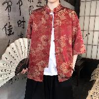 アイスシルクを使用した5分袖シャツ。ジャガード織りで描かれた鳳凰柄が特徴。