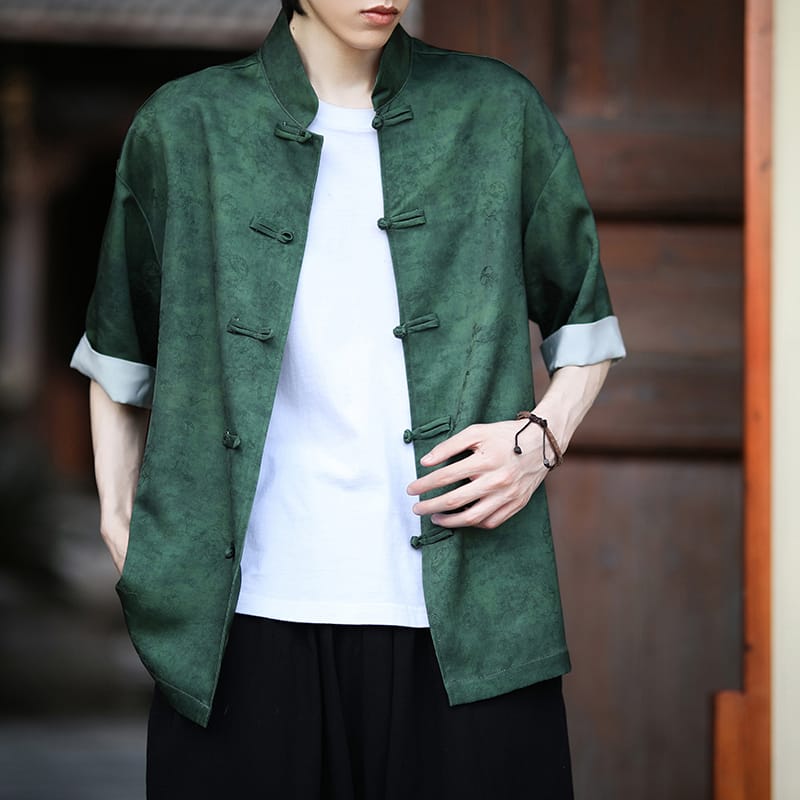 アイスシルク野花模様チャイナシャツ（ シャツ）｜チャイナカジュアル