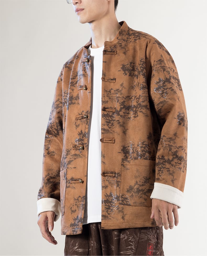 メンズのチャイナ風山水柄ジャケット