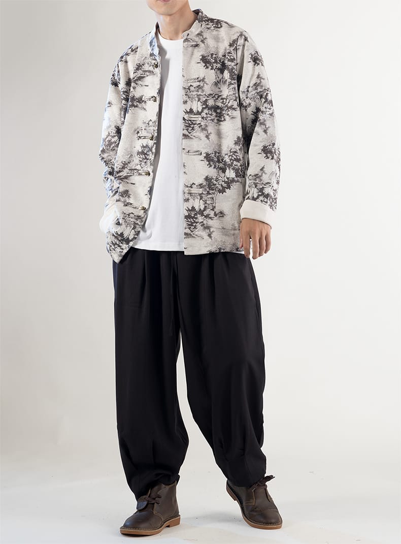 メンズのチャイナ風風景柄ジャケット