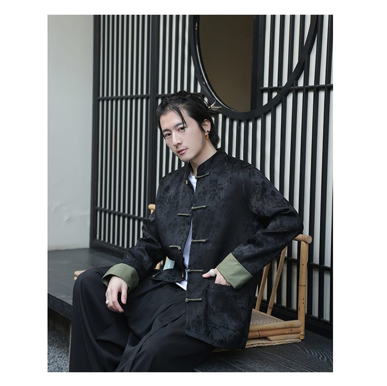 メンズのチャイナ風ジャガード織長袖ジャケット
