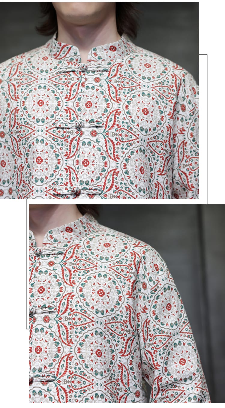 メンズのチャイナ風カジュアルプリントシャツ