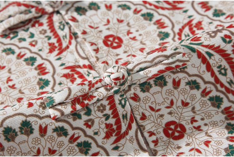 男性用のチャイナ風花柄プリントシャツ