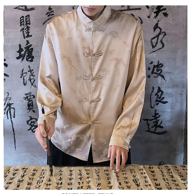 メンズのチャイナ風プリントシャツ
