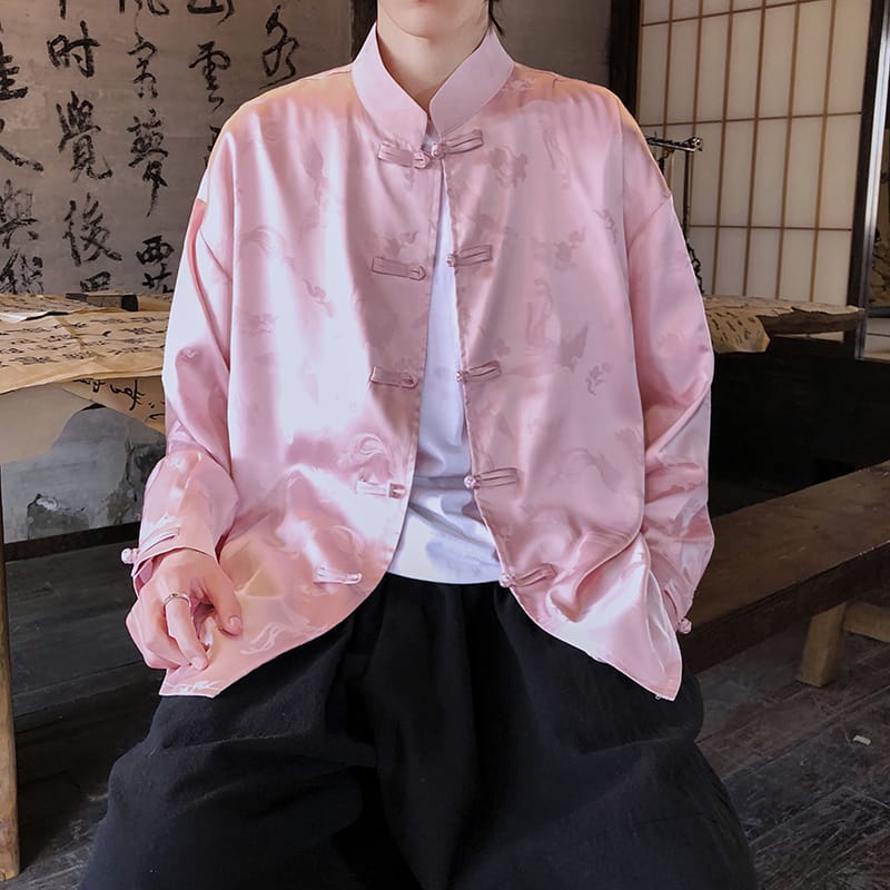 アイスシルク長袖チャイナシャツ（ シャツ）｜チャイナカジュアル