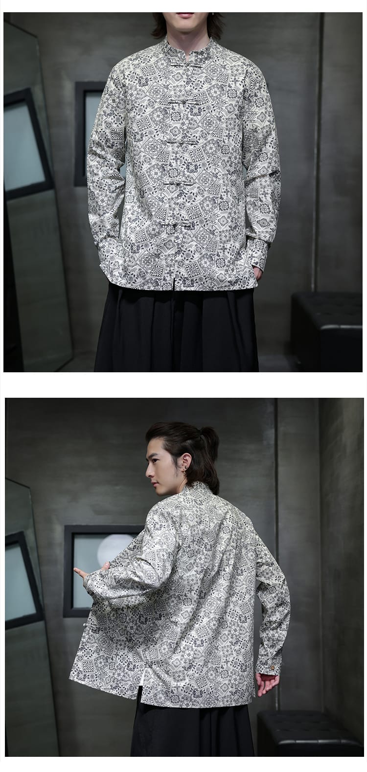 メンズのチャイナ風カジュアル羽織りシャツ