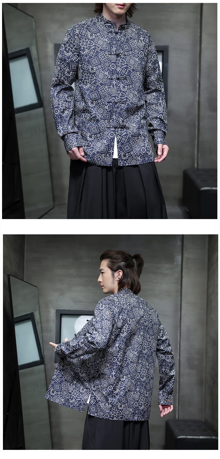 男性用の中国カジュアル長袖シャツ