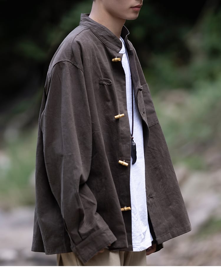 男性用のチャイナ風カジュアルジャガードシャツ