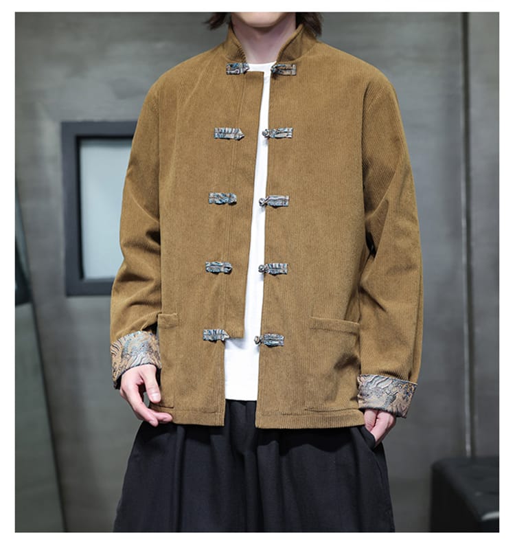 男性用のチャイナ風コーデュロイジャケット