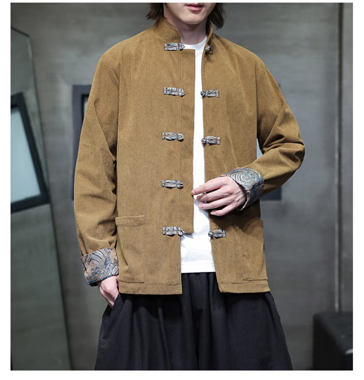 男性用のチャイナ風コーデュロイジャケット