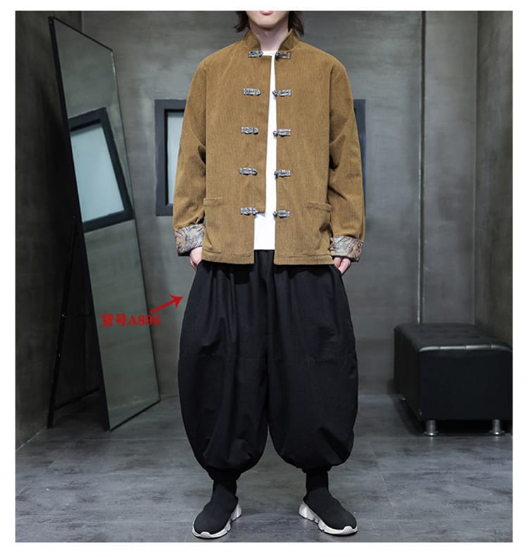 男性用のチャイナ風コーデュロイジャケット