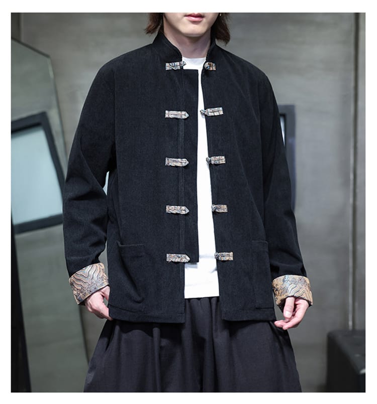 メンズのチャイナ風コーデュロイプリントジャケット