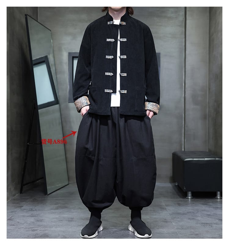 メンズのチャイナ風コーデュロイ羽織りジャケット