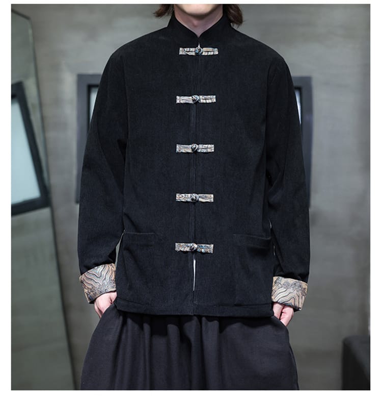 メンズのチャイナ風コーデュロイプリントジャケット