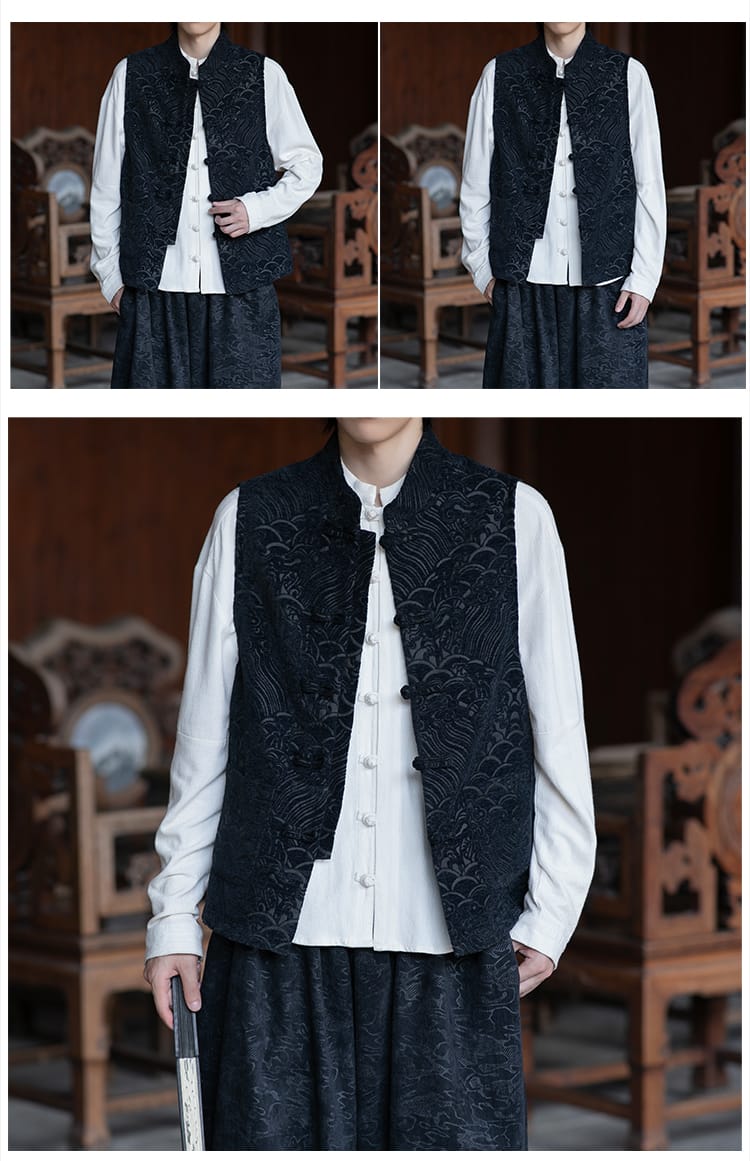 男性用のチャイナ風カジュアルベスト