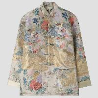 色鮮やかな鸳鸯（おしどり）と牡丹の花が織り込まれたジャケットです。