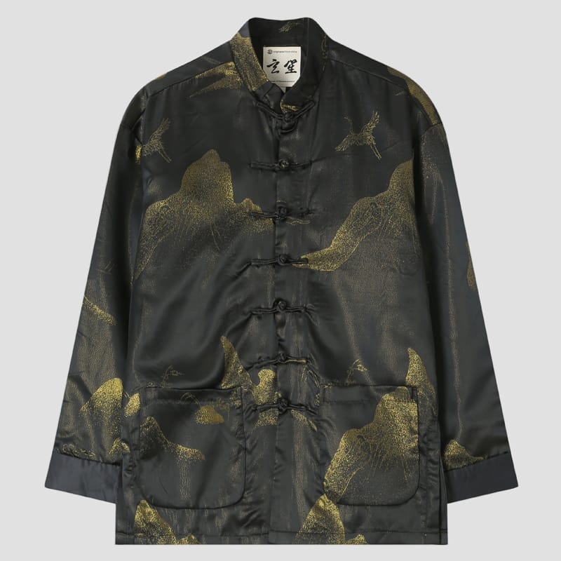 金色の雲染め模様が美しく施されたチャイナジャケット