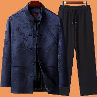 中高年向け春秋季の唐装セットアップ。祝宴などに適した格調高い中国式礼装。