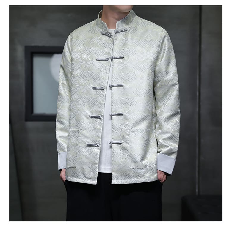 メンズのチャイナ風ジャガード織長袖ジャケット