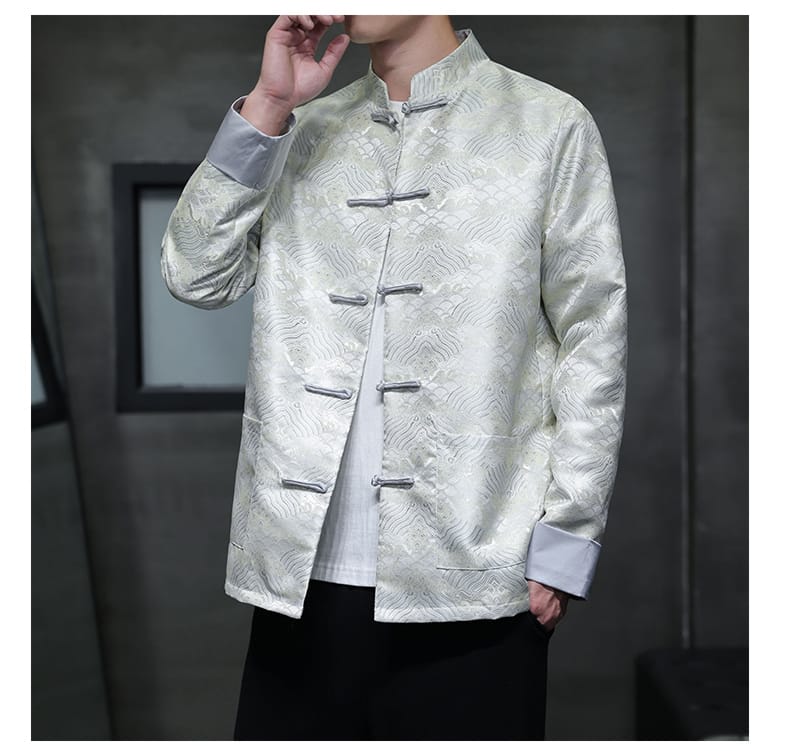 メンズのチャイナ風ジャガード織長袖ジャケット