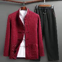 中老年向け唐装セットアップ。誕生日や長寿祝いなどの行事に最適なアイテムです。