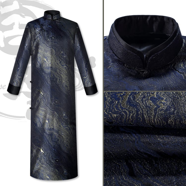 金色の星空模様が輝く高級サテン生地を使用したチャンパオ