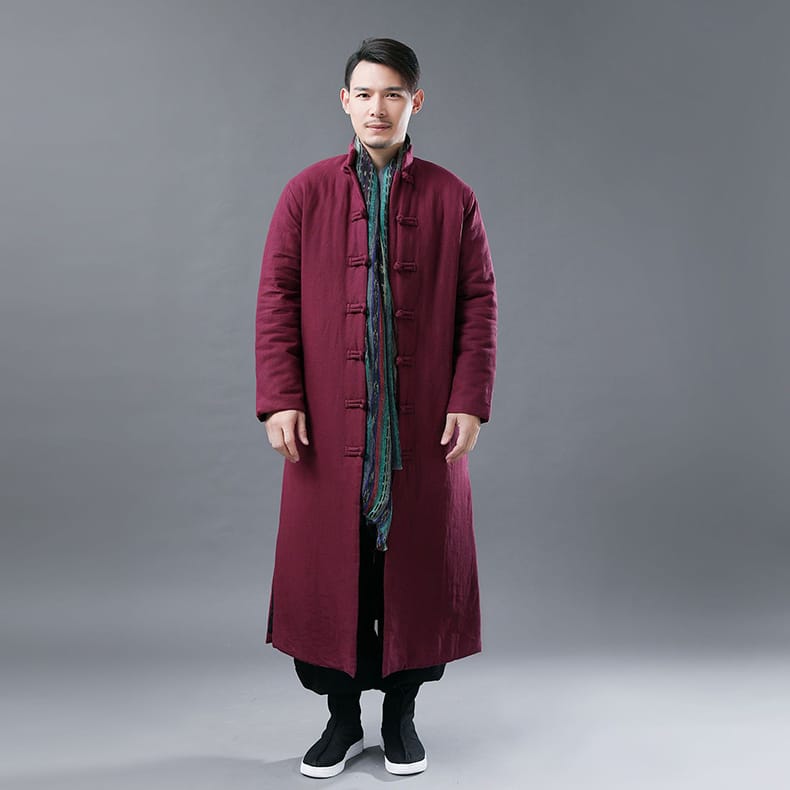 メンズのチャイナロング丈コート