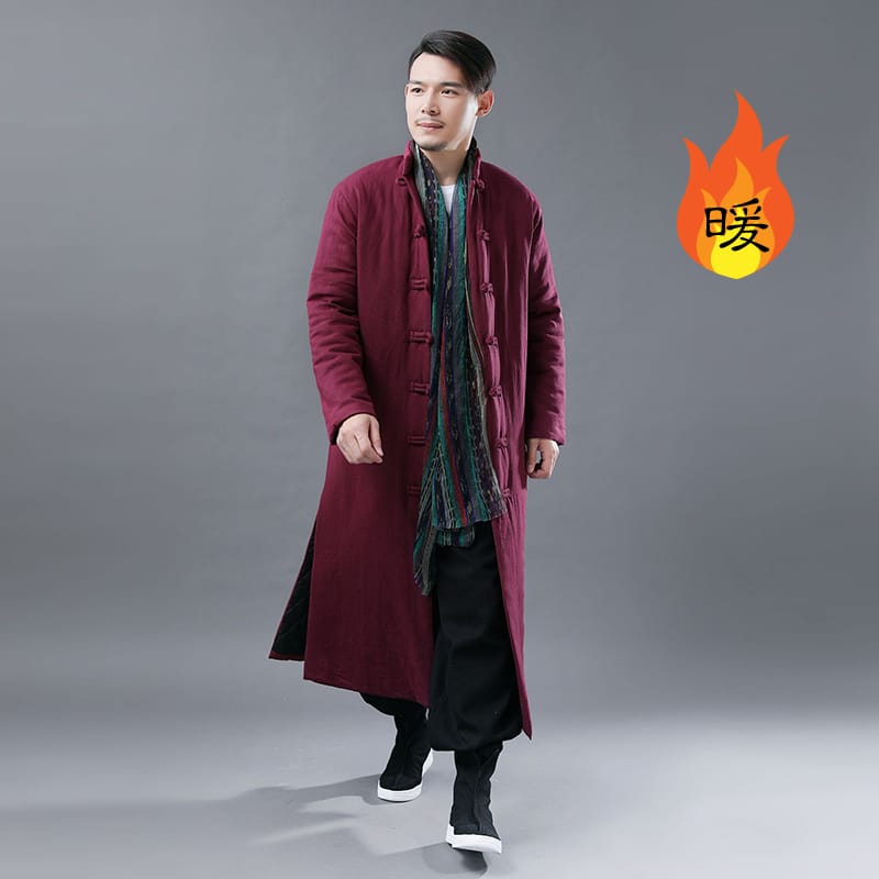 中綿入り長丈コート。レトロな中華風ファッションを楽しめる一着