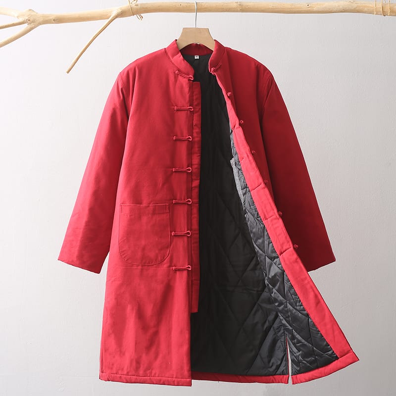 メンズの中華風の中綿ロングコート