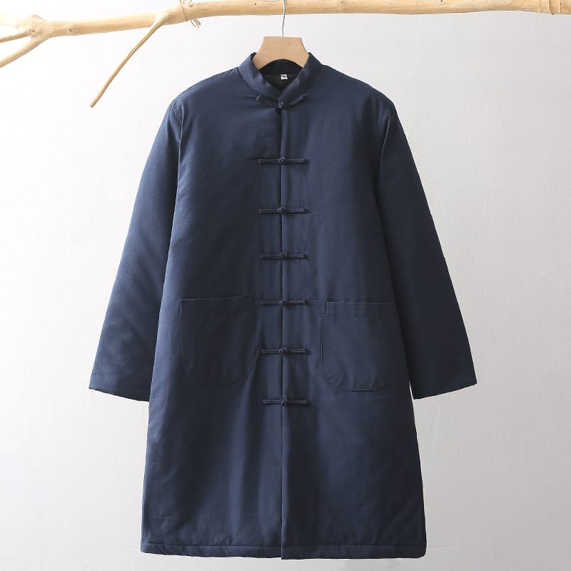 男性用の中華風の中綿ロングコート