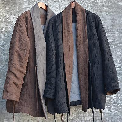 ツートンカラーが特徴的な中国風メンズ中綿ショートコート