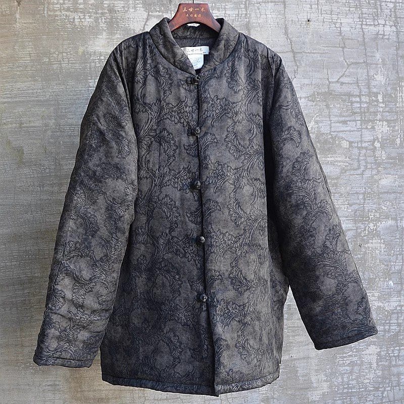 龍や花模様のジャカード織りが美しい中国風中綿ジャケット