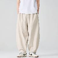 シンプルな無地デザインの中国風コットンリネン素材ワイドパンツです。