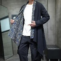 リバーシブルの中国風ロングカーディガン。道士風の風格漂う羽織りアウターです。