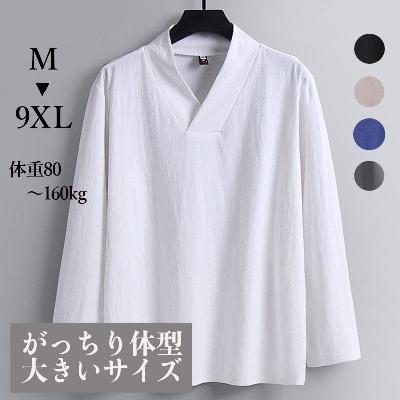 がっちり体型、肥満体型向けVネックTシャツ。春秋の着用に最適