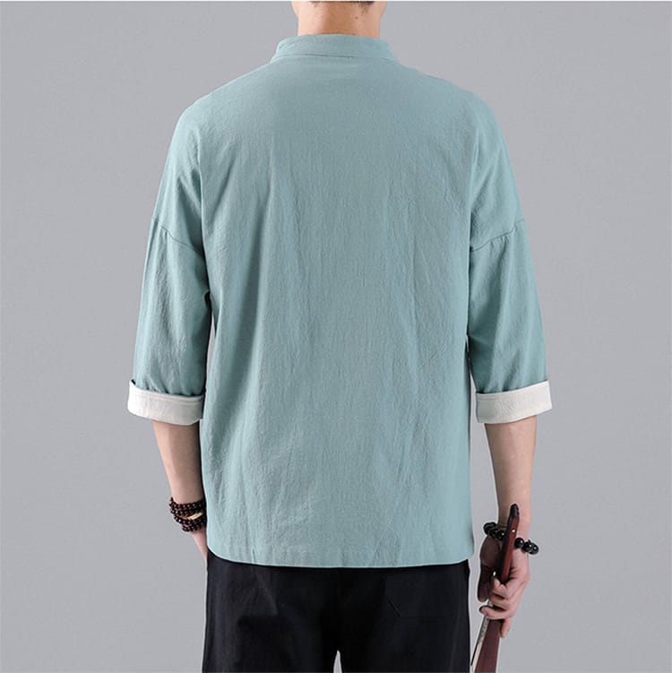 ライトグリーンのメンズのチャイナシャツ