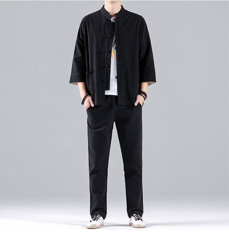 黒色のメンズのチャイナシャツ