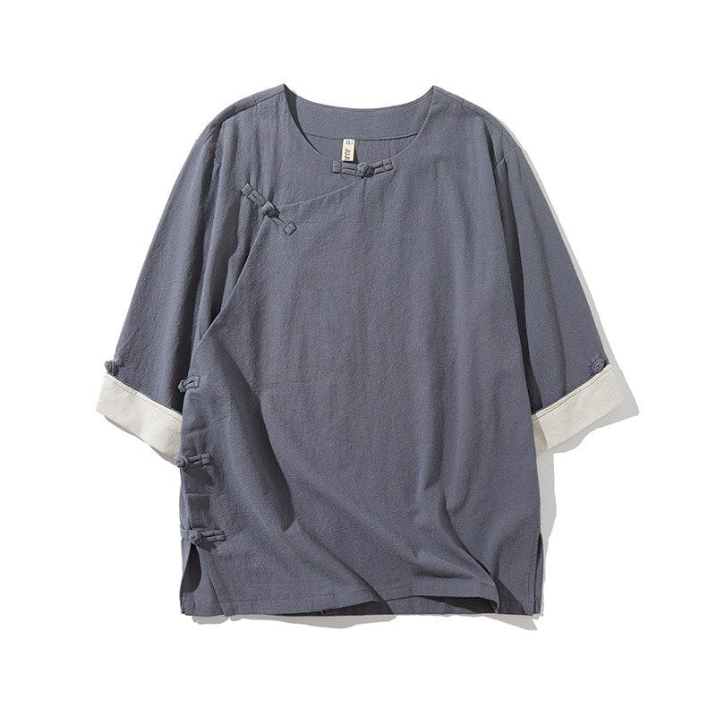 メンズのチャイナカットソー半袖Tシャツ"