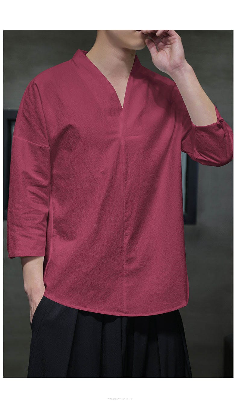 男性用のチャイナ7分袖シャツ