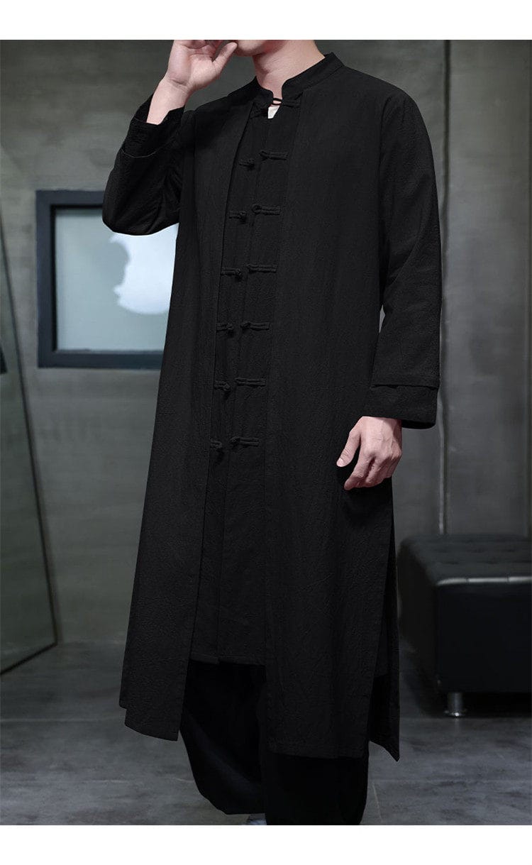 メンズのチャイナボタンのロング丈ジャケット