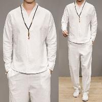 綿麻素材のカットソーセットアップ。日常使いから瞑想・ヨガまで幅広く対応。