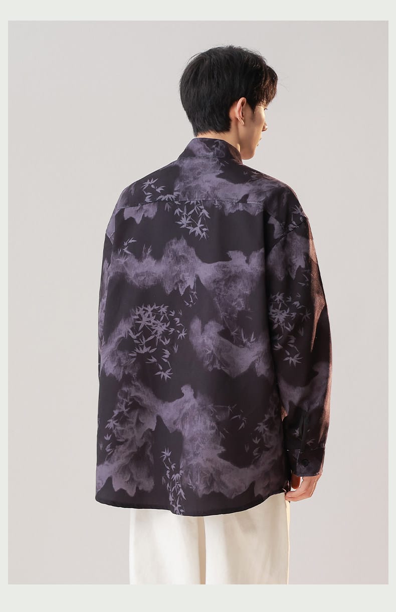 メンズのチャイナ柄プリントカジュアルシャツ