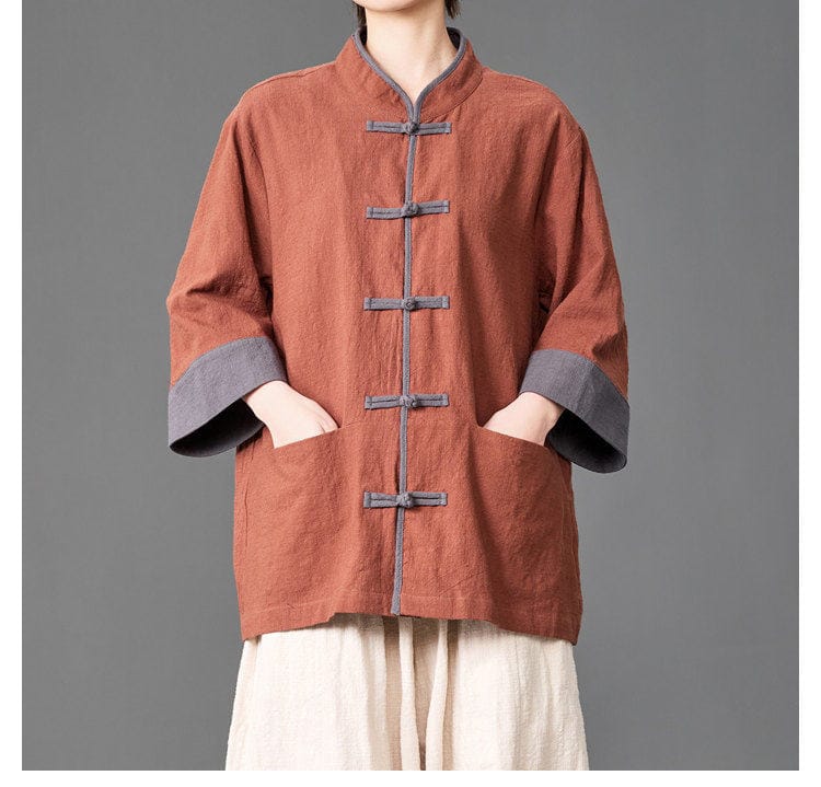 男性用のチャイナ風７分袖シャツ